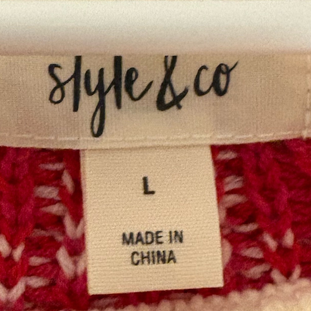 Style & Co Fair Isle Knit Sweater Cream/Red Size Large - Picture 3 of 4